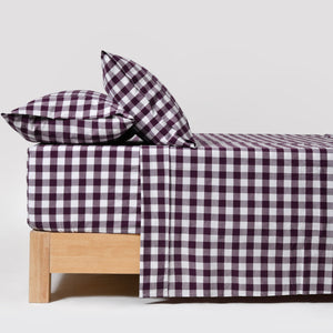 Lola Washed Cotton Yarn Dyed Gingham Sheet Set Plum