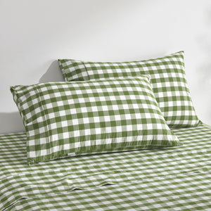 Lola Washed Cotton Yarn Dyed Gingham Standard Pillowcase Olive Twin Pack
