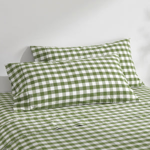 Lola Washed Cotton Yarn Dyed Gingham King Pillowcase Olive Twin Pack