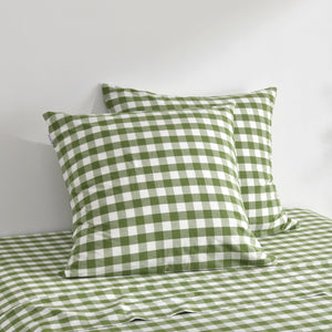 Lola Washed Cotton Yarn Dyed Gingham Euro Pillowcase Olive Twin Pack