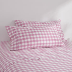Lola Washed Cotton Yarn Dyed Gingham King Pillowcase Pearl Pink Twin Pack