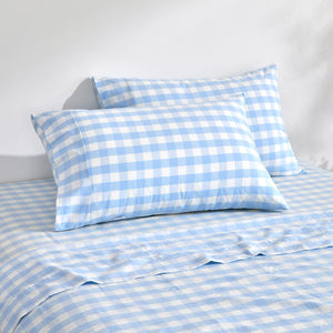 Lola Washed Cotton Yarn Dyed Gingham Standard Pillowcase Sky Twin Pack