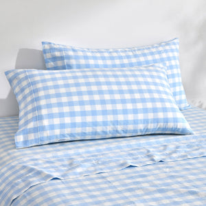 Lola Washed Cotton Yarn Dyed Gingham King Pillowcase Sky Twin Pack