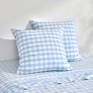 Lola Washed Cotton Yarn Dyed Gingham Euro Pillowcase Sky Twin Pack