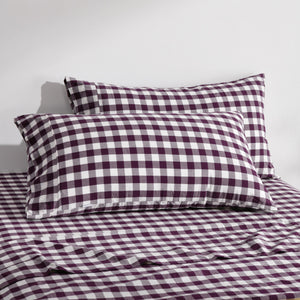 Lola Washed Cotton Yarn Dyed Gingham King Pillowcase Plum Twin Pack