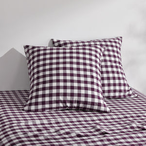 Lola Washed Cotton Yarn Dyed Gingham Euro Pillowcase Plum Twin Pack