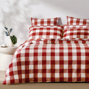 Remy Washed Cotton Yarn Dyed Check Quilt Cover Set Rust