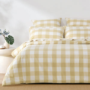 Remy Washed Cotton Yarn Dyed Check Quilt Cover Set Sand
