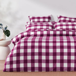 Remy Washed Cotton Yarn Dyed Check Quilt Cover Set Berry