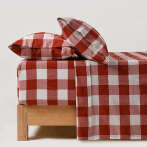 Remy Washed Cotton Yarn Dyed Check Sheet Set Rust