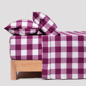 Remy Washed Cotton Yarn Dyed Check Sheet Set Berry