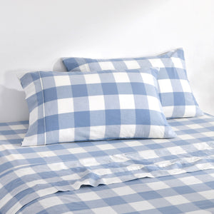 Remy Washed Cotton Yarn Dyed Check Standard Pillowcase Cornflower Twin Pack