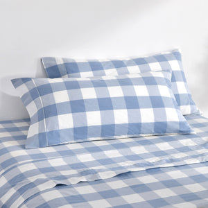 Remy Washed Cotton Yarn Dyed Check King Pillowcase Cornflower Twin Pack