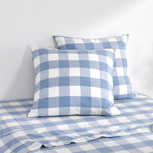 Remy Washed Cotton Yarn Dyed Check Euro Pillowcase Cornflower Twin Pack