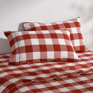 Remy Washed Cotton Yarn Dyed Check Standard Pillowcase Rust Twin Pack