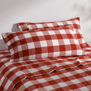 Remy Washed Cotton Yarn Dyed Check King Pillowcase Rust Twin Pack