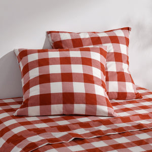 Remy Washed Cotton Yarn Dyed Check Euro Pillowcase Rust Twin Pack