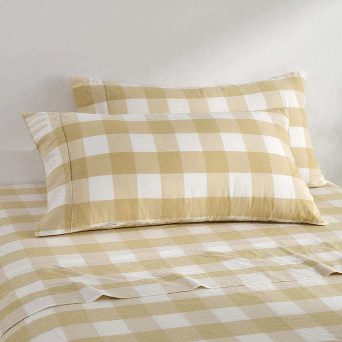 Remy Washed Cotton Yarn Dyed Check Standard Pillowcase Sand Twin Pack