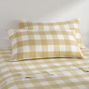 Remy Washed Cotton Yarn Dyed Check King Pillowcase Sand Twin Pack