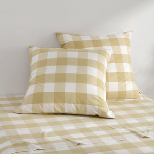 Remy Washed Cotton Yarn Dyed Check Euro Pillowcase Sand Twin Pack