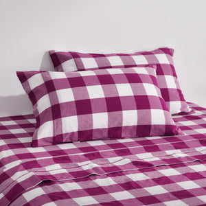 Remy Washed Cotton Yarn Dyed Check Standard Pillowcase Berry Twin Pack