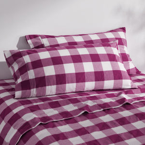 Remy Washed Cotton Yarn Dyed Check King Pillowcase Berry Twin Pack