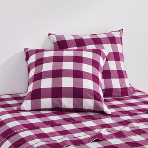 Remy Washed Cotton Yarn Dyed Check Euro Pillowcase Berry Twin Pack