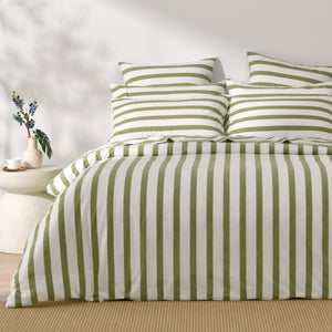 Cove Washed Cotton Yarn Dyed Wide Stripe Quilt Cover Set Olive