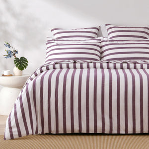 Cove Washed Cotton Yarn Dyed Wide Stripe Quilt Cover Set Plum