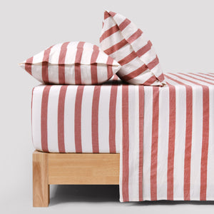 Cove Washed Cotton Yarn Dyed Wide Stripe Sheet Set Rust