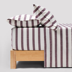 Cove Washed Cotton Yarn Dyed Wide Stripe Sheet Set Plum