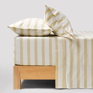 Cove Washed Cotton Yarn Dyed Wide Stripe Sheet Set Sand