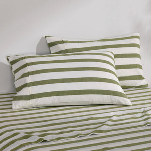 Cove Washed Cotton Yarn Dyed Wide Stripe Pillowcase Olive Twin Pack