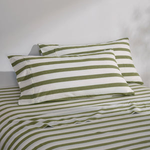 Cove Washed Cotton Yarn Dyed Wide Stripe King Pillowcase Olive Twin Pack