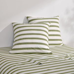 Cove Washed Cotton Yarn Dyed Wide Stripe Euro Pillowcase Olive Twin Pack