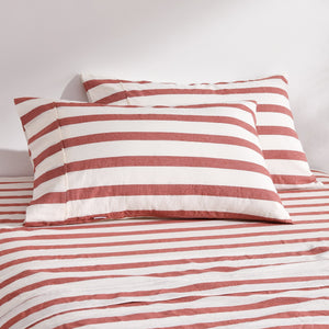 Cove Washed Cotton Yarn Dyed Wide Stripe Pillowcase Rust Twin Pack