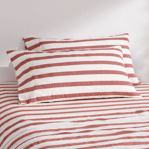 Cove Washed Cotton Yarn Dyed Wide Stripe King Pillowcase Rust Twin Pack
