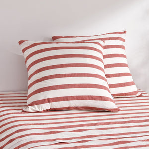 Cove Washed Cotton Yarn Dyed Wide Stripe Euro Pillowcase Rust Twin Pack
