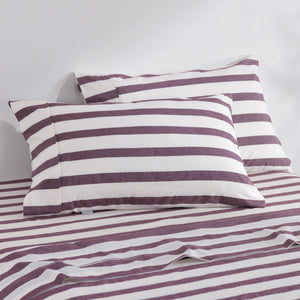 Cove Washed Cotton Yarn Dyed Wide Stripe Pillowcase Plum Twin Pack