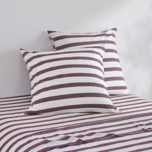 Cove Washed Cotton Yarn Dyed Wide Stripe Euro Pillowcase Plum Twin Pack