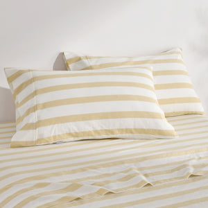 Cove Washed Cotton Yarn Dyed Wide Stripe Pillowcase Sand Twin Pack