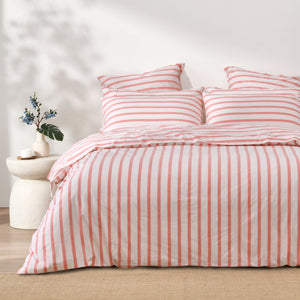 Bask Washed Cotton Yarn Dyed Stripe Quilt Cover Set Coral