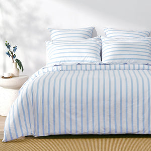 Bask Washed Cotton Yarn Dyed Stripe Quilt Cover Set Sky