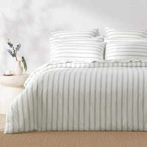 Bask Washed Cotton Yarn Dyed Stripe Quilt Cover Set Sage