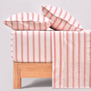 Bask Washed Cotton Yarn Dyed Stripe Sheet Set Coral
