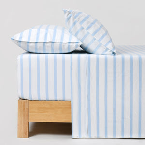 Bask Washed Cotton Yarn Dyed Stripe Sheet Set Sky