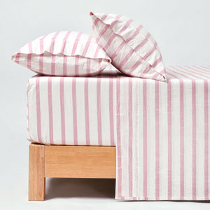 Bask Washed Cotton Yarn Dyed Stripe Sheet Set Pink Pearl