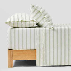 Bask Washed Cotton Yarn Dyed Stripe Sheet Set Sage