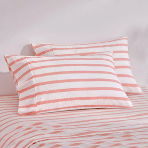 Bask Washed Cotton Yarn Dyed Stripe Pillowcase Coral Twin Pack