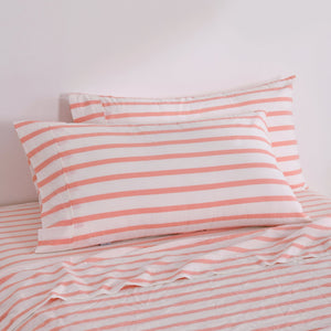Bask Washed Cotton Yarn Dyed Stripe King Pillowcase Coral Twin Pack